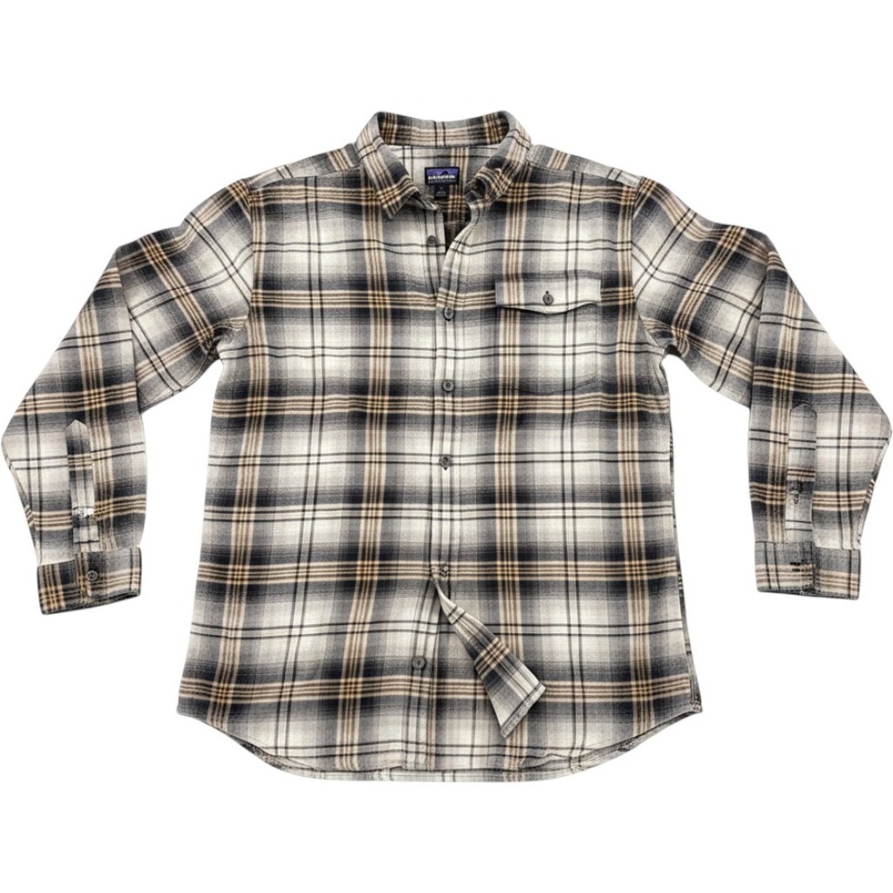 Patagonia Fjord Flannel Shirt Mens M Gray Plaid Organic Cotton Gorpcore